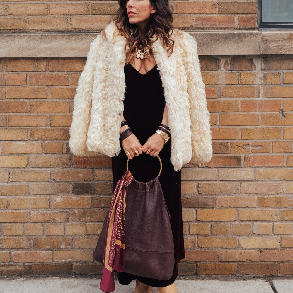 1970’s Vintage Lambswool Coat — Textured Ivory Shearling